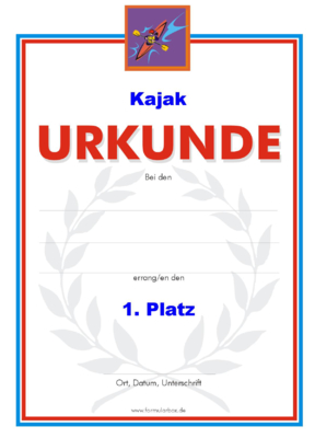 Urkunde Kajak 51 Kajak-Urkunden. Das Set Kajak besteht aus Urkunden für die Platzierung 1 bis 3.
