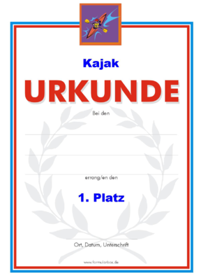 Kajak Urkunden (51 Stck) - Das Set 'Kajak' besteht aus Urkunden fr die Platzierung 1 bis 3.
