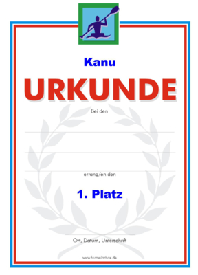 Urkunden Sportarten: Urkunde Kanu. PNG Datei