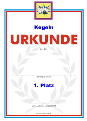 Urkunden Sportarten: Urkunde Kegeln, Kegel. PNG Datei