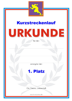 Urkunde Kurzstreckenlauf 51 Kurzstreckenlauf-Urkunden. Das Set Kurzstreckenlauf besteht aus Urkunden für die Platzierung 1 bis 3.