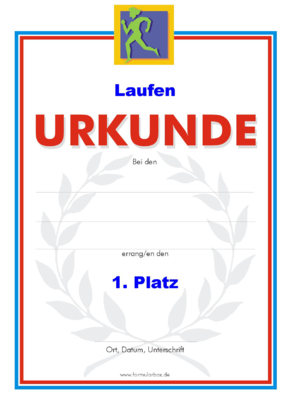 Urkunden Sportarten: Urkunde Laufen 1. PNG Datei