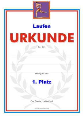 Urkunde Laufen 2 51 Laufen-Urkunden. Das Set Laufen 2 besteht aus Urkunden für die Platzierung 1 bis 3.