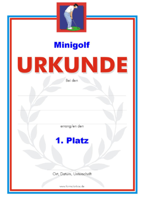 Urkunden Sportarten: Urkunde Minigolf. PNG Datei