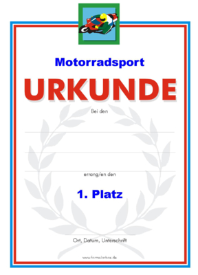 Urkunden Sportarten: Urkunde Motorradsport. PNG Datei