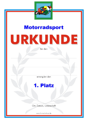Motorradsport Urkunden (51 Stck) - Das Set 'Motorradsport' besteht aus Urkunden fr die Platzierung 1 bis 3.