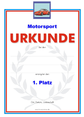 Urkunden Sportarten: Urkunde Motorsport. PNG Datei