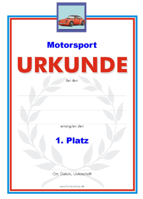 Urkunde Motorsport 51 Motorsport-Urkunden. Das Set Motorsport besteht aus Urkunden für die Platzierung 1 bis 3.