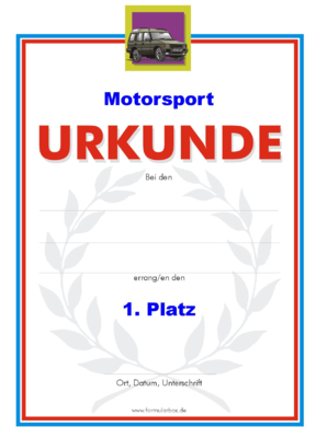 Urkunden Sportarten: Urkunde Motorsport, SUV. PNG Datei