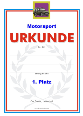 Urkunde Motorsport, SUV 51 Motorsport-Urkunden. Das Set Motorsport besteht aus Urkunden (SUV) für die ...