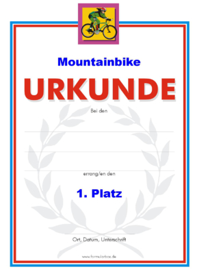 Urkunden Sportarten: Urkunde Radsport, Mountainbike. PNG Datei