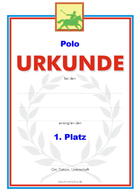 Urkunde Polo 51 Polo-Urkunden. Das Set Polo besteht aus Urkunden für die Platzierung 1 bis 3.