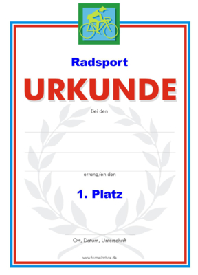 Urkunden Sportarten: Urkunde Radsport. PNG Datei