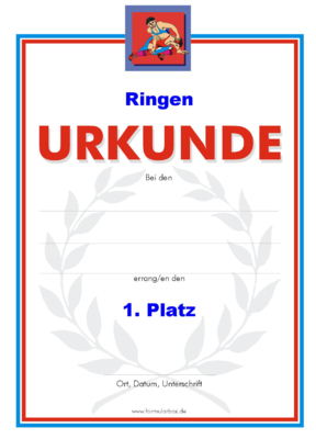 Urkunde Ringen 51 Ringen-Urkunden. Das Set Ringen besteht aus Urkunden für die Platzierung 1 bis 3.