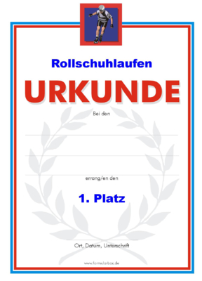 Urkunden Sportarten: Urkunde Rollschuhlaufen. PNG Datei