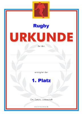 Urkunden Sportarten: Urkunde Rugby. PNG Datei