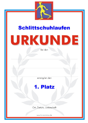 Urkunde Schlittschuhlaufen 51 Schlittschuhlaufen-Urkunden. Das Set Schlittschuhlaufen besteht aus Urkunden für die Platzierung 1 bis 3.