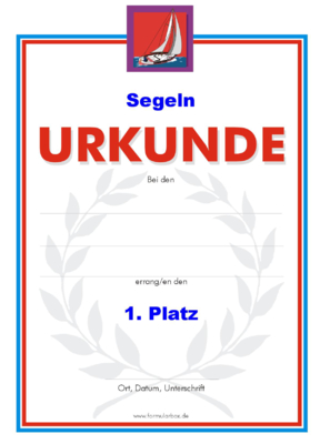 Urkunden Sportarten: Urkunde Segeln. PNG Datei