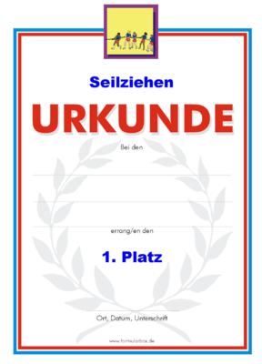 Seilziehen Urkunden (51 Stck) - Das Set 'Seilziehen' besteht aus Urkunden fr die Platzierung 1 bis 3.