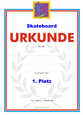 51 Skateboard-Urkunden. Das Set Skateboard besteht aus mehreren Urkunden für die Platzierung 1 bis 3.