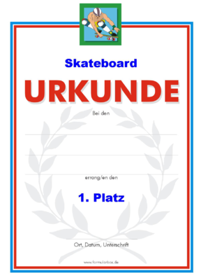 Skateboard Urkunden 2 (51 Stck) - Das Set 'Skateboard' besteht aus verschiedenen Urkunden fr die Platzierung 1 bis 3.