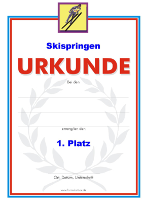 Urkunden Sportarten: Urkunde Skispringen 1. PNG Datei