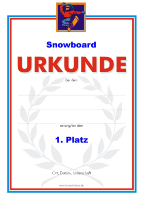 Urkunden Sportarten: Urkunde Snowboard. PNG Datei