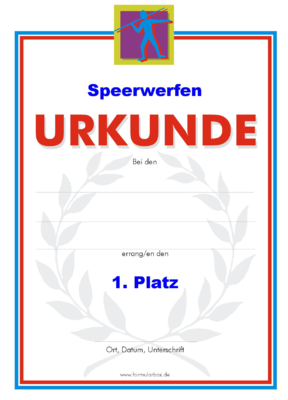 Speerwerfen Urkunden, Blau (51 Stck) - Das Set 'Speerwerfen - Blau' besteht aus Urkunden fr die Platzierung 1 bis 3.