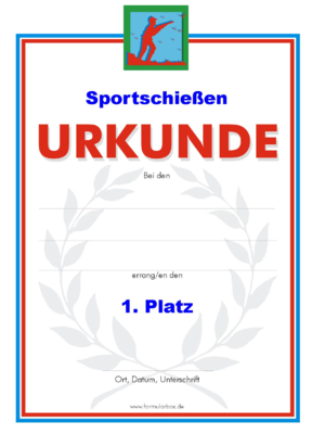 Urkunden Sportarten: Urkunde Sportschießen 1. PNG Datei