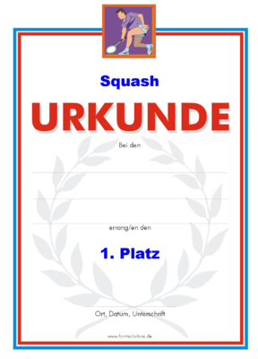 Urkunde Squash 51 Squash-Urkunden. Das Set Squash besteht aus Urkunden für die Platzierung 1 ...