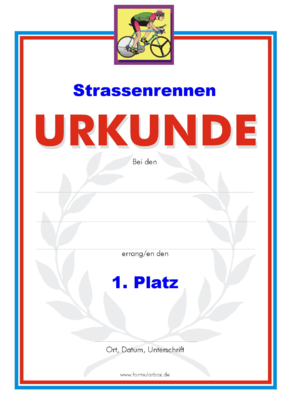 Strassenrennen Urkunden (51 Stck) - Das Set 'Strassenrennen' besteht aus Urkunden fr die Platzierung 1 bis 3.