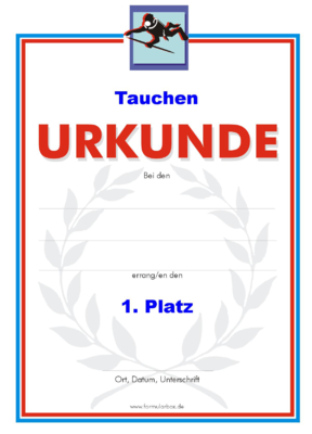 Urkunden Sportarten: Urkunde Tauchen 1. PNG Datei