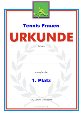 Urkunden Sportarten: Urkunde Tennis, Frauen. PNG Datei