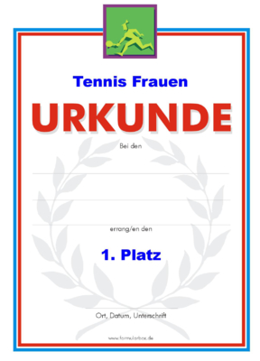 Urkunde Tennis, Frauen 51 Tennis-Urkunden. Das Set Tennis Frauen besteht aus Urkunden für die Platzierung 1 bis 3.