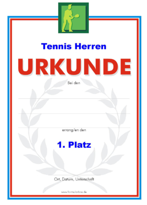 Urkunden Sportarten: Urkunde Tennis, Herren. PNG Datei