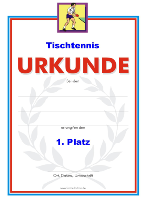 Urkunde Tischtennis | Vorlage, Muster ausdrucken