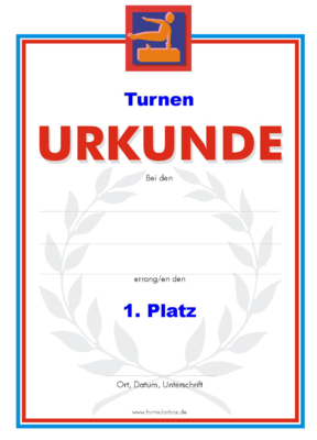 Urkunden Sportarten: Urkunde Turnen, Pferd. PNG Datei