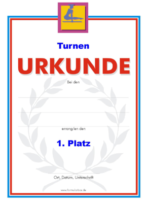 Urkunde Turnen, Barren - Gelb 51 Turnen-Urkunden. Das Set Turnen besteht aus mehreren Urkunden für die Platzierung 1 bis 3.