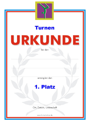 Turnen Urkunden (51 Stck) - Das Set 'Turnen' besteht aus Urkunden mit einem Turner/in fr die Platzierung 1 bis 3.