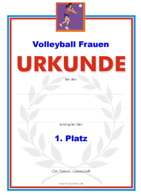Urkunden Sportarten: Urkunde Volleyball, Frauen. PNG Datei