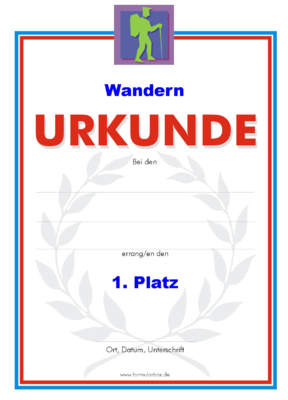 Urkunden Sportarten: Urkunde Wandern. PNG Datei