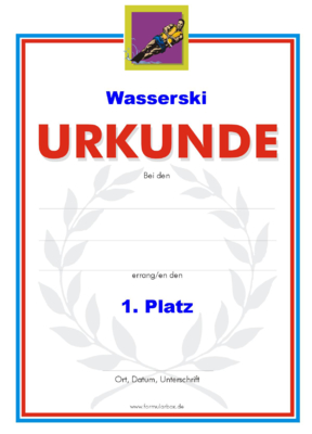 Urkunde Wasserski 51 Wasserski-Urkunden. Das Set Wasserski besteht aus Urkunden für die ...