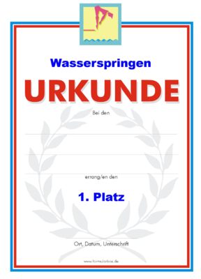 Wasserspringen Urkunden 1 (51 Stck) - Das Set 'Wasserspringen 1' besteht aus Urkunden fr die Platzierung 1 bis 3.