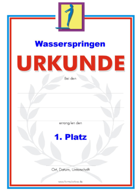 Wasserspringen Urkunden 2 (51 Stck) - Das Set 'Wasserspringen 2' besteht aus Urkunden fr die Platzierung 1 bis 3.