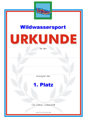 Urkunden Sportarten: Urkunde Wildwassersport. PNG Datei