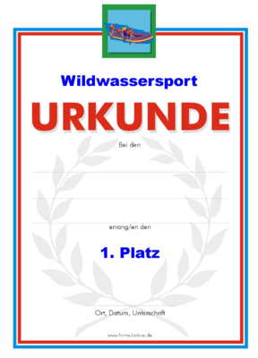 Urkunde Wildwassersport 51 Wildwassersport-Urkunden. Das Set Wildwassersport besteht aus Urkunden für die Platzierung 1 bis 3.