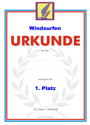 Windsurfen Urkunden 2 (51 Stck) - Das Set 'Windsurfen 2' besteht aus Urkunden fr die Platzierung 1 bis 3.