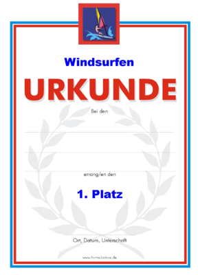 Urkunden Sportarten: Urkunde Windsurfen 1. PNG Datei