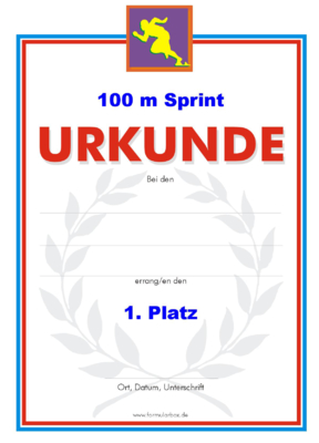 Urkunden Sportarten: Urkunde 100 m Sprint. PNG Datei