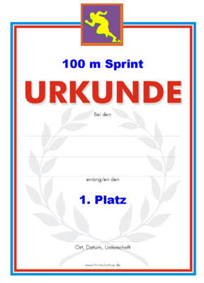 100 m Sprint Urkunden (51 Stck ) - Das Set '100 m Sprint' besteht aus Urkunden fr die Platzierung 1 bis 3.